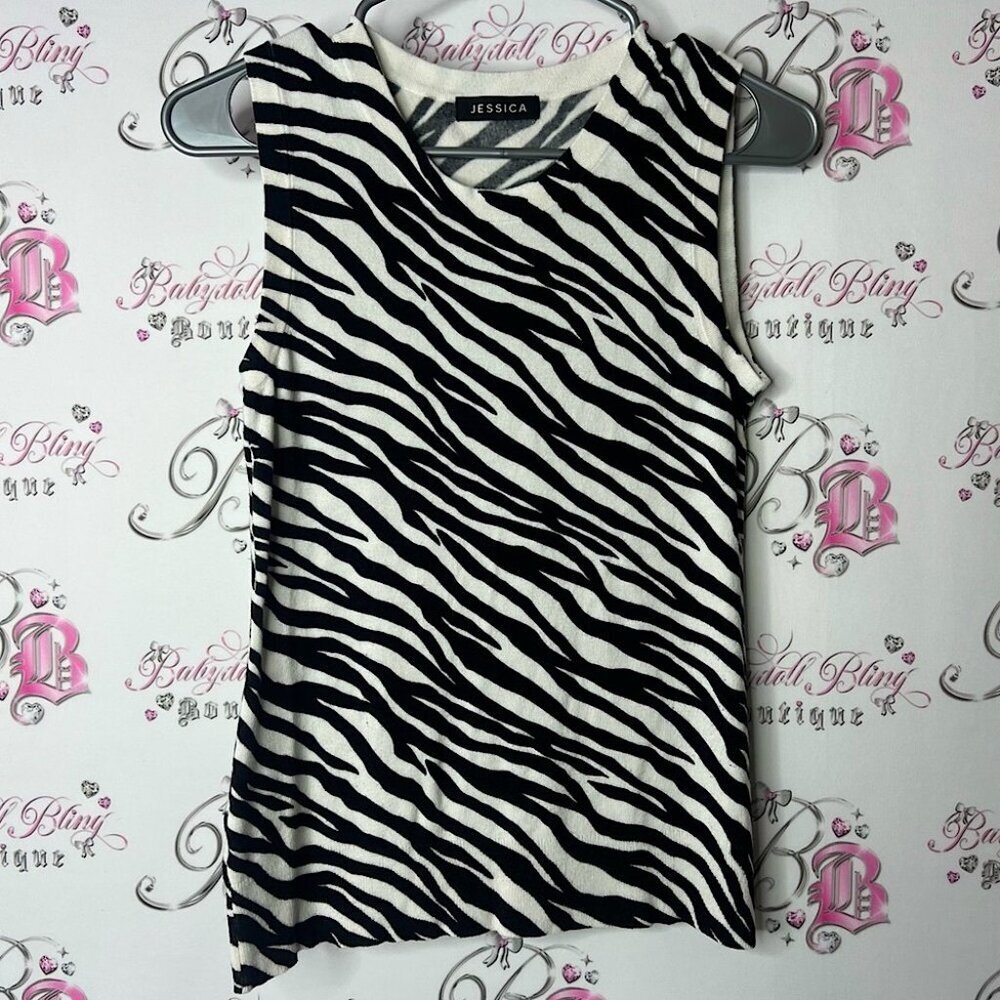 Jessica zebra Black and White Fitted Sleeveless Tank Top shirt blouse animal